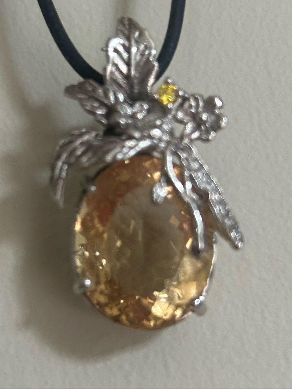 Golden Champagne Faceted Citrine Leaf Pendant Necklace